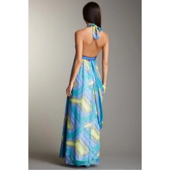 BCBG MaxAzria Blue Green Halter Maxi Dress - Picture 2 of 8